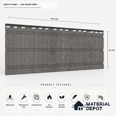 Ashwood Grey 10 ft x 1 ft (3060x340 mm) Soffit Design Interior & Exterior Wall & Ceiling Panel - 12 mm | Suitable for Balcony, Facade & Open Area | Width is Subjected to 5% Variation