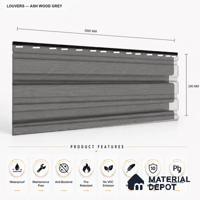 Ashwood Grey 10 ft x 0.86 ft (3060x265 mm) Louvers Design Interior & Exterior Wall & Ceiling Panel - 14 mm | Suitable for Balcony, Facade & Open Area | Width is Subjected to 5% Variation