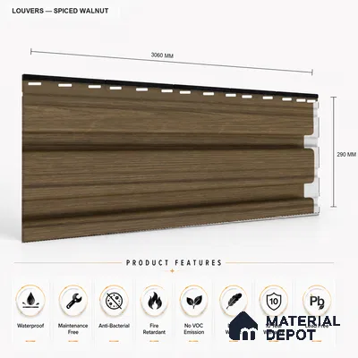 Spiced Walnut 10 ft x 0.86 ft (3060x265 mm) Louvers Design Interior & Exterior Wall & Ceiling Panel - 14 mm | Suitable for Balcony, Facade & Open Area | Width is Subjected to 5% Variation