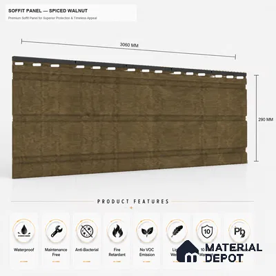 Spiced Walnut 10 ft x 1 ft (3060x340 mm) Soffit Design Interior & Exterior Wall & Ceiling Panel - 12 mm | Suitable for Balcony, Facade & Open Area | Width is Subjected to 5% Variation