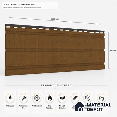 Imperial Nut 10 ft x 1 ft (3060x340 mm) Soffit Design Interior & Exterior Wall & Ceiling Panel - 12 mm | Suitable for Balcony, Facade & Open Area | Width is Subjected to 5% Variation