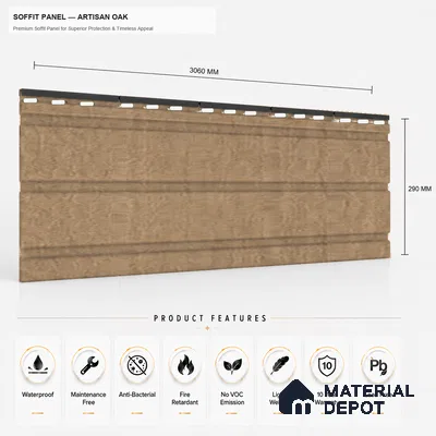 Artisan Oak 10 ft x 1 ft (3060x340 mm) Soffit Design Interior & Exterior Wall & Ceiling Panel - 12 mm | Suitable for Balcony, Facade & Open Area | Width is Subjected to 5% Variation