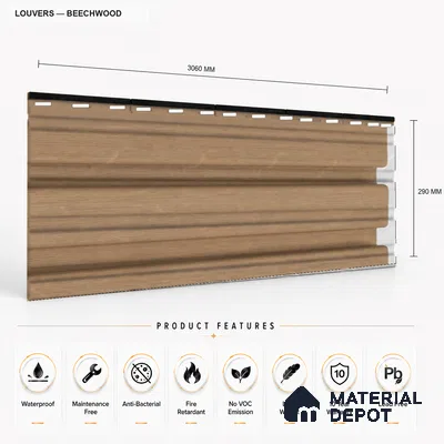 Beech Wood 10 ft x 0.86 ft (3060x265 mm) Louvers Design Interior & Exterior Wall & Ceiling Panel - 14 mm | Suitable for Balcony, Facade & Open Area | Width is Subjected to 5% Variation