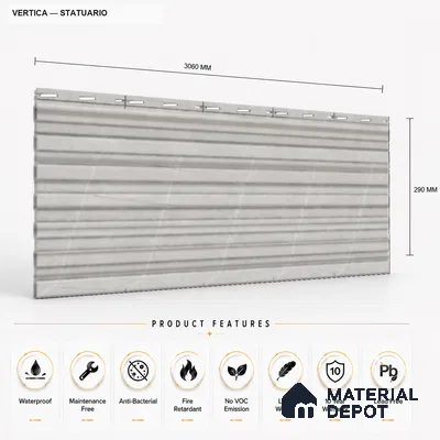 Statuario 10 ft x 8.2 inch Vertica Design Interior & Exterior Wall & Ceiling Panel - 20 mm | Suitable for Balcony, Facade & Open Area | Width is Subjected to 5% Variation