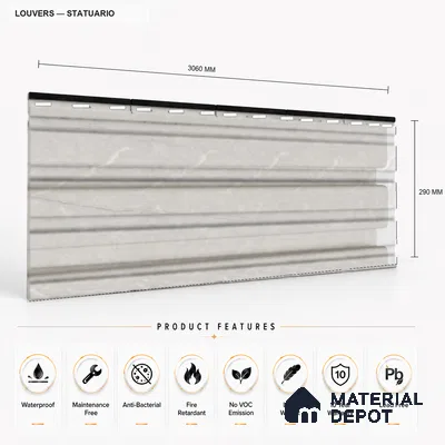 Statuario 10 ft x 0.86 ft (3060x265 mm) Louvers Design Interior & Exterior Wall & Ceiling Panel - 14 mm | Suitable for Balcony, Facade & Open Area | Width is Subjected to 5% Variation