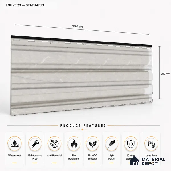 Statuario 10 ft x 0.86 ft (3060x265 mm) Louvers Design Interior & Exterior Wall & Ceiling Panel - 14 mm | Suitable for Balcony, Facade & Open Area | Width is Subjected to 5% Variation