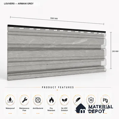 Armani Grey 10 ft x 0.86 ft (3060x265 mm) Louvers Design Interior & Exterior Wall & Ceiling Panel - 14 mm | Suitable for Balcony, Facade & Open Area | Width is Subjected to 5% Variation