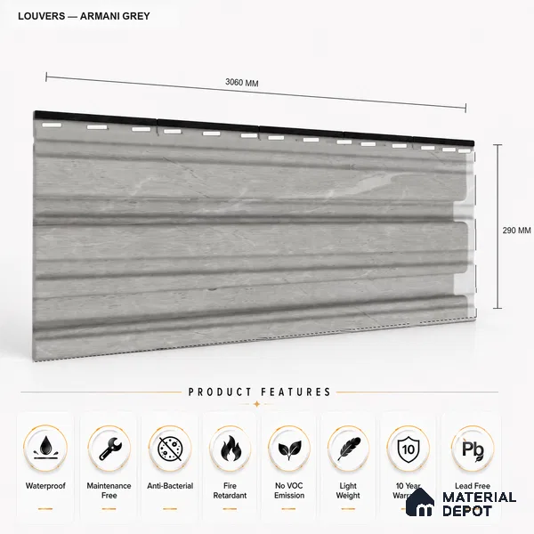 Armani Grey 10 ft x 0.86 ft (3060x265 mm) Louvers Design Interior & Exterior Wall & Ceiling Panel - 14 mm | Suitable for Balcony, Facade & Open Area | Width is Subjected to 5% Variation