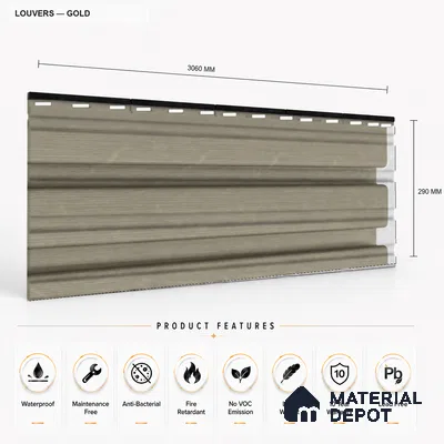 Gold 10 ft x 0.86 ft (3060x265 mm) Louvers Design Interior & Exterior Wall & Ceiling Panel - 14 mm | Suitable for Balcony, Facade & Open Area | Width is Subjected to 5% Variation