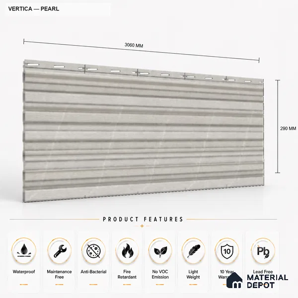 Pearl 10 ft x 8.2 inch Vertica Design Interior & Exterior Wall & Ceiling Panel - 20 mm | Suitable for Balcony, Facade & Open Area | Width is Subjected to 5% Variation
