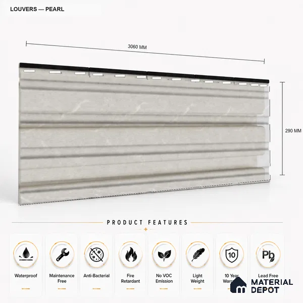 Pearl 10 ft x 0.86 ft (3060x265 mm) Louvers Design Interior & Exterior Wall & Ceiling Panel - 14 mm | Suitable for Balcony, Facade & Open Area | Width is Subjected to 5% Variation