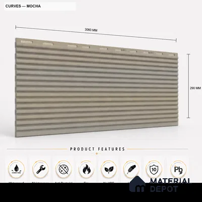Mocha 10 ft x 0.68 ft (3060x208 mm) Curve Design Interior & Exterior Wall & Ceiling Panel - 10 mm | Suitable for Balcony, Facade & Open Area | Width is Subjected to 5% Variation