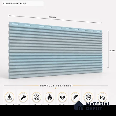 Sky Blue 10 ft x 0.68 ft (3060x208 mm) Curve Design Interior & Exterior Wall & Ceiling Panel - 10 mm | Suitable for Balcony, Facade & Open Area | Width is Subjected to 5% Variation