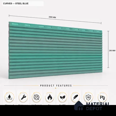 Steel Blue 10 ft x 0.68 ft (3060x208 mm) Curve Design Interior & Exterior Wall & Ceiling Panel - 10 mm | Suitable for Balcony, Facade & Open Area | Width is Subjected to 5% Variation
