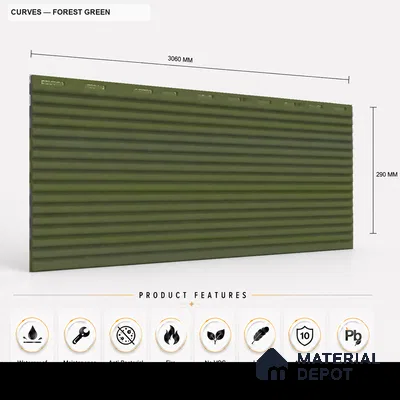 Forest Green 10 ft x 0.68 ft (3060x208 mm) Curve Design Interior & Exterior Wall & Ceiling Panel - 10 mm | Suitable for Balcony, Facade & Open Area | Width is Subjected to 5% Variation