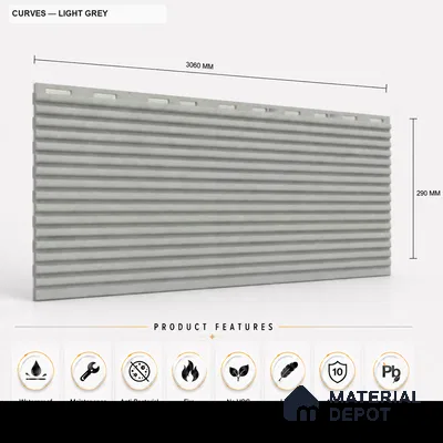 Light Grey 10 ft x 0.68 ft (3060x208 mm) Curve Design Interior & Exterior Wall & Ceiling Panel - 10 mm | Suitable for Balcony, Facade & Open Area | Width is Subjected to 5% Variation