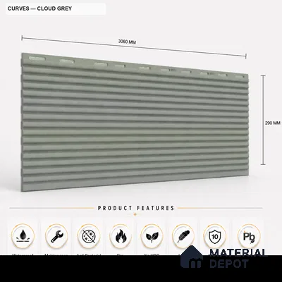 Cloud Grey 10 ft x 0.68 ft (3060x208 mm) Curve Design Interior & Exterior Wall & Ceiling Panel - 10 mm | Suitable for Balcony, Facade & Open Area | Width is Subjected to 5% Variation