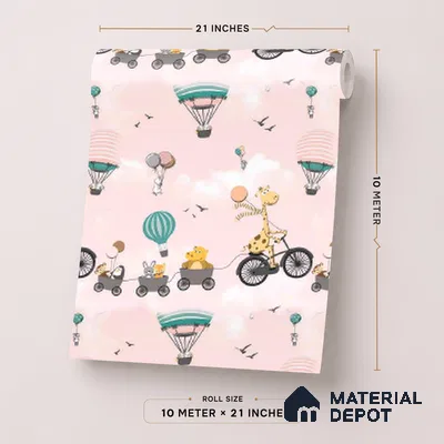 KD4001-1 | Pastel Multicolour Animal Parade Non Woven Kids Room Wallpaper - 10 Meter x 21 Inches, 57.41 Sq. Ft. (Min. 15% Wastage)