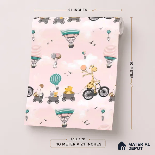 KD4001-1 | Pastel Multicolour Animal Parade Non Woven Kids Room Wallpaper - 10 Meter x 21 Inches, 57.41 Sq. Ft. (Min. 15% Wastage)
