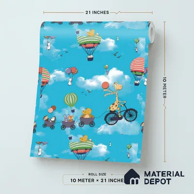 KD4001-4 | Sky Blue Hot Air Balloon Parade Non Woven Kids Room Wallpaper - 10 Meter x 21 Inches, 57.41 Sq. Ft. (Min. 15% Wastage)