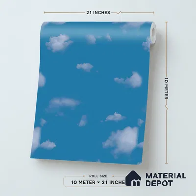 KD4010-5 | Deep Blue Cloud Print Non Woven Kids Room Wallpaper - 10 Meter x 21 Inches, 57.41 Sq. Ft. (Min. 15% Wastage)