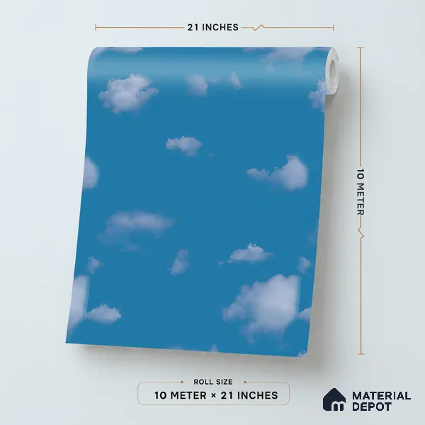 KD4010-5 | Deep Blue Cloud Print Non Woven Kids Room Wallpaper - 10 Meter x 21 Inches, 57.41 Sq. Ft. (Min. 15% Wastage)