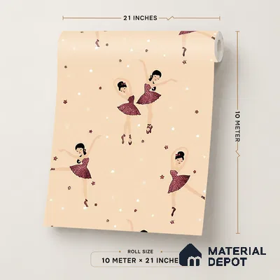 KD4020-2 | Cream Dancing Ballerina Kids Look Wallpaper 10 Meter x 21 Inches - 57.41 Sq. Ft. | Minimum 15% wastage during installation