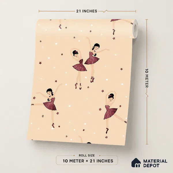 KD4020-2 | Cream Dancing Ballerina Kids Look Wallpaper 10 Meter x 21 Inches - 57.41 Sq. Ft. | Minimum 15% wastage during installation