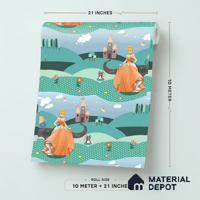 KD4040-2 | Teal Green Multicolour Fairytale Princess Kids Look Wallpaper 10 Meter x 21 Inches - 57.41 Sq. Ft. | Minimum 15% wastage during installation