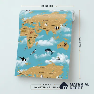 KD4070-4 | 10 Meter x 21 Inches Map Look Wallpaper - 57.41 Sq. Ft. | Minimum 15% wastage during installation