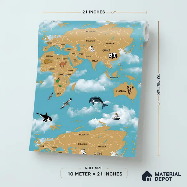 KD4070-4 | 10 Meter x 21 Inches Map Look Wallpaper - 57.41 Sq. Ft. | Minimum 15% wastage during installation