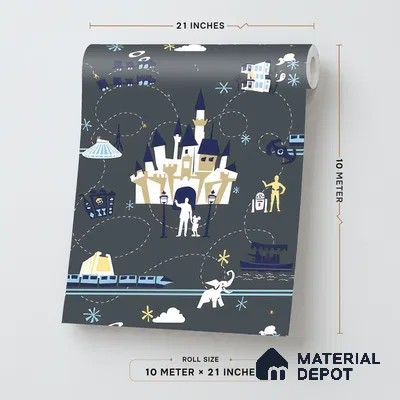 KD4090-4 | Navy Multicolour Night Village Non Woven Kids Room Wallpaper - 10 Meter x 21 Inches, 57.41 Sq. Ft. (Min. 15% Wastage)