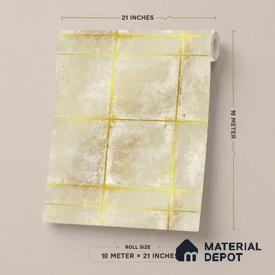 WK25-2502 | Cream Gold Line Block Geometric Wallpaper - 10 Meter x 21 Inches, 57.41 Sq. Ft. (Min. 15% Wastage)