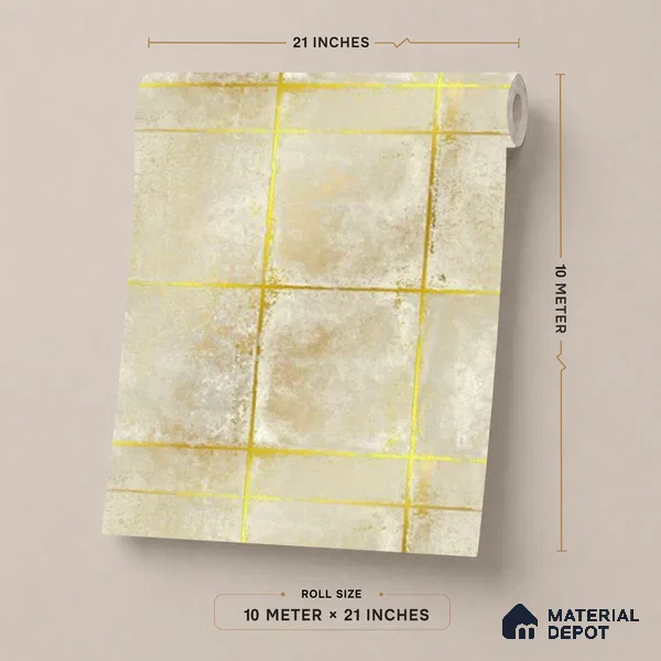 WK25-2502 | Cream Gold Line Block Geometric Wallpaper - 10 Meter x 21 Inches, 57.41 Sq. Ft. (Min. 15% Wastage)