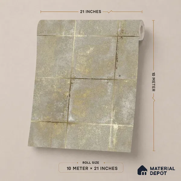 WK25-2504 | Ochre Grey Distressed Tile Geometric Wallpaper - 10 Meter x 21 Inches, 57.41 Sq. Ft. (Min. 15% Wastage)