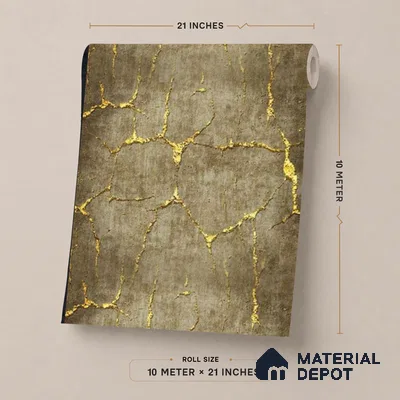 WK25-2506 | Bronze & Gold Crackle Plaster Patterned Wallpaper - 10 Meter x 21 Inches, 57.41 Sq. Ft. (Min. 15% Wastage)