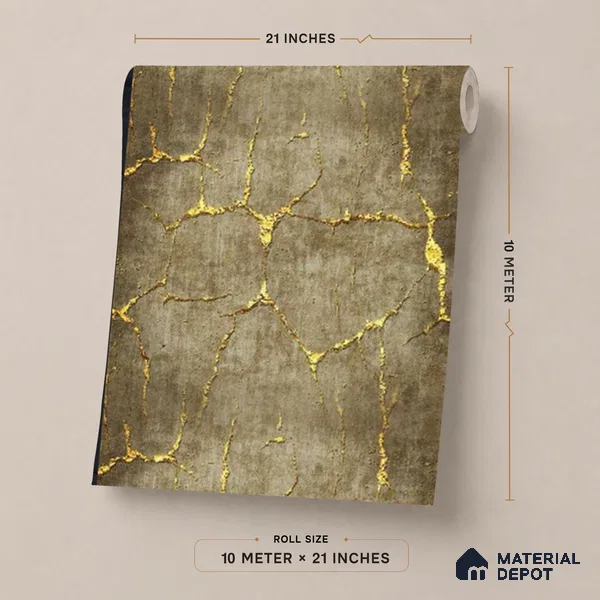WK25-2506 | Bronze & Gold Crackle Plaster Patterned Wallpaper - 10 Meter x 21 Inches, 57.41 Sq. Ft. (Min. 15% Wastage)