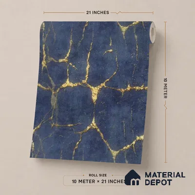 WK25-2509 | Navy & Gold Crackle Plaster Patterned Wallpaper - 10 Meter x 21 Inches, 57.41 Sq. Ft. (Min. 15% Wastage)