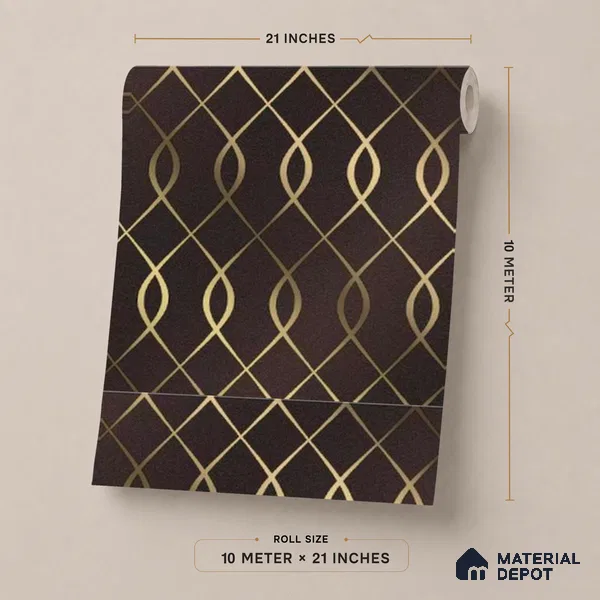 WK25-2511 | Plum & Gold Ogee Trellis Patterned Wallpaper - 10 Meter x 21 Inches, 57.41 Sq. Ft. (Min. 15% Wastage)