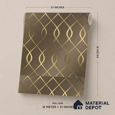 WK25-2512 | Brown & Gold Ogee Trellis Patterned Wallpaper - 10 Meter x 21 Inches, 57.41 Sq. Ft. (Min. 15% Wastage)