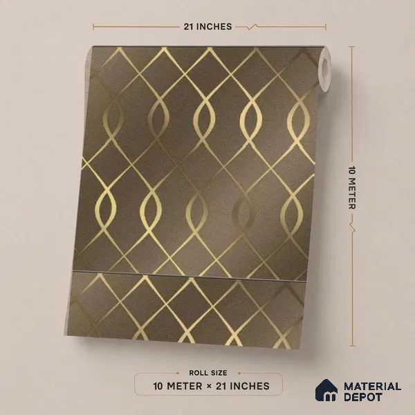 WK25-2512 | Brown & Gold Ogee Trellis Patterned Wallpaper - 10 Meter x 21 Inches, 57.41 Sq. Ft. (Min. 15% Wastage)