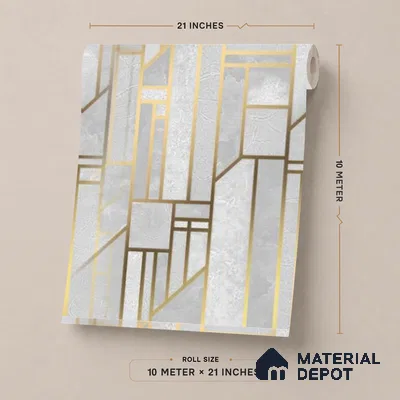 WK25-2514 | White & Gold Art Deco Panel Patterned Wallpaper - 10 Meter x 21 Inches, 57.41 Sq. Ft. (Min. 15% Wastage)