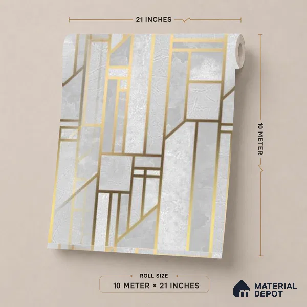 WK25-2514 | White & Gold Art Deco Panel Patterned Wallpaper - 10 Meter x 21 Inches, 57.41 Sq. Ft. (Min. 15% Wastage)