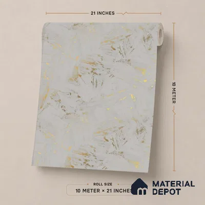 WK25-2529 | White & Gold Brushed Foil Texture Patterned Wallpaper - 10 Meter x 21 Inches, 57.41 Sq. Ft. (Min. 15% Wastage)