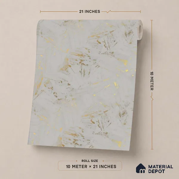 WK25-2529 | White & Gold Brushed Foil Texture Patterned Wallpaper - 10 Meter x 21 Inches, 57.41 Sq. Ft. (Min. 15% Wastage)