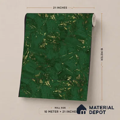 WK25-2531 | Green & Gold Malachite Marble Patterned Wallpaper - 10 Meter x 21 Inches, 57.41 Sq. Ft. (Min. 15% Wastage)