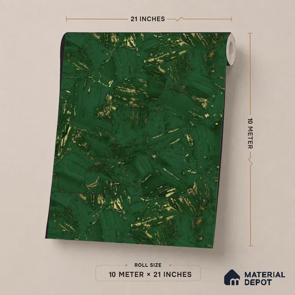 WK25-2531 | Green & Gold Malachite Marble Patterned Wallpaper - 10 Meter x 21 Inches, 57.41 Sq. Ft. (Min. 15% Wastage)