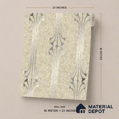 WK25-2534 | Cream & Silver Art Deco Fountain Patterned Wallpaper - 10 Meter x 21 Inches, 57.41 Sq. Ft. (Min. 15% Wastage)
