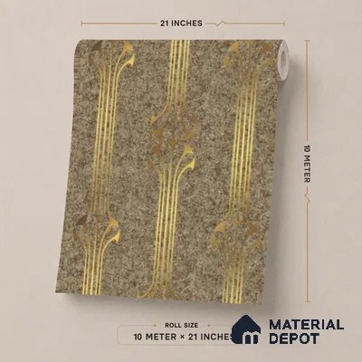 WK25-2536 | Bronze & Gold Art Deco Fountain Patterned Wallpaper - 10 Meter x 21 Inches, 57.41 Sq. Ft. (Min. 15% Wastage)