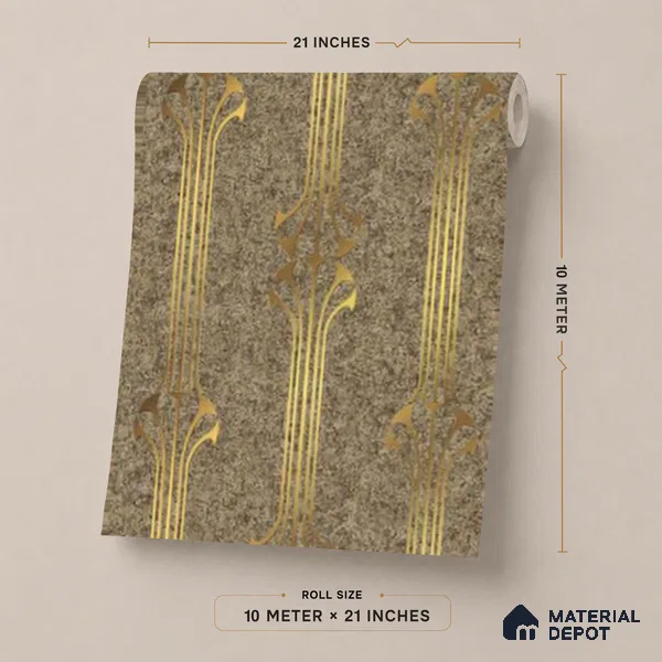 WK25-2536 | Bronze & Gold Art Deco Fountain Patterned Wallpaper - 10 Meter x 21 Inches, 57.41 Sq. Ft. (Min. 15% Wastage)